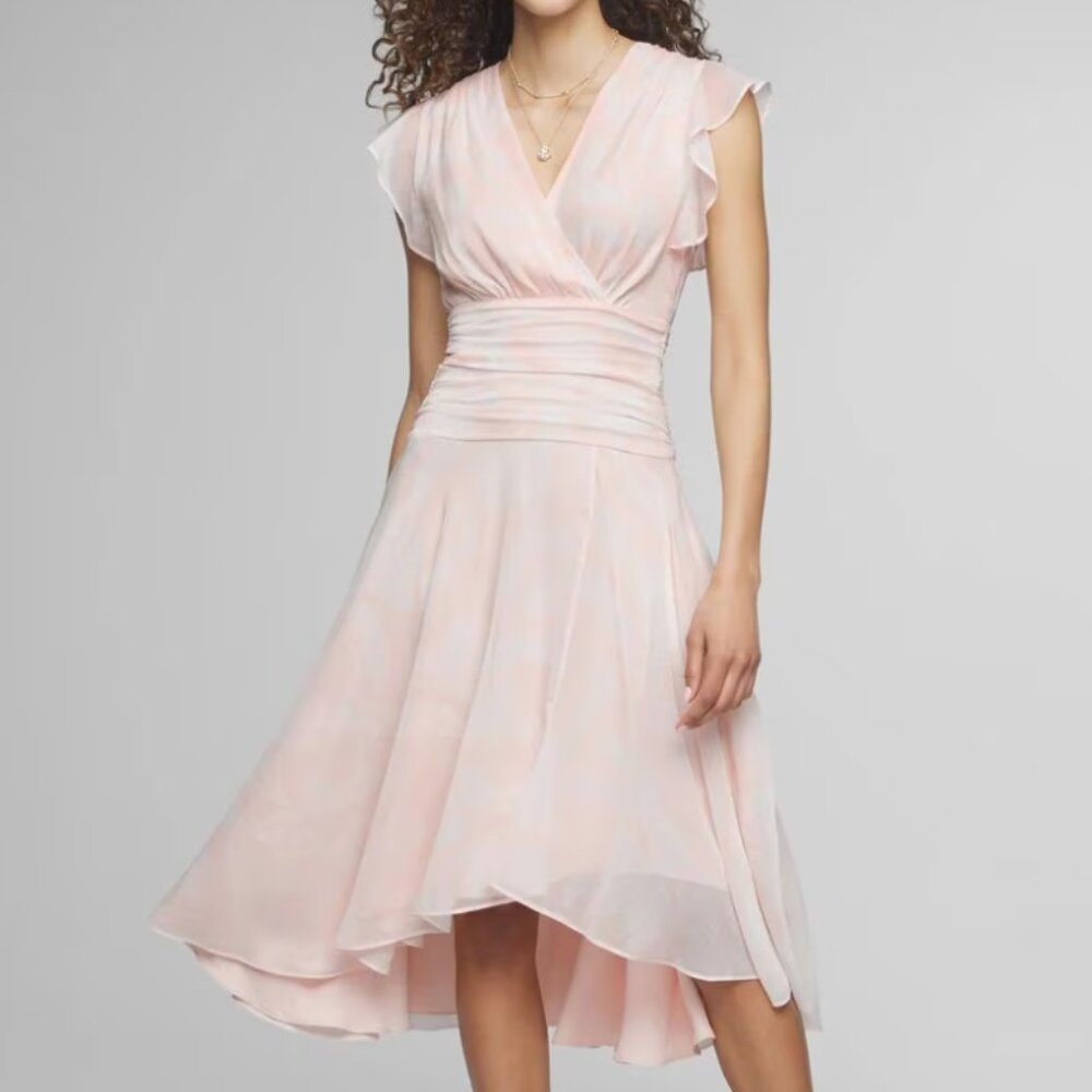 White House Black Market Flutter‎ Sleeve Ruched Midi Dress NWT Pink floral Sz 18